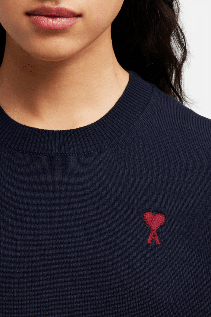 Pull Col Rond Bleu Petit Cœur Rouge