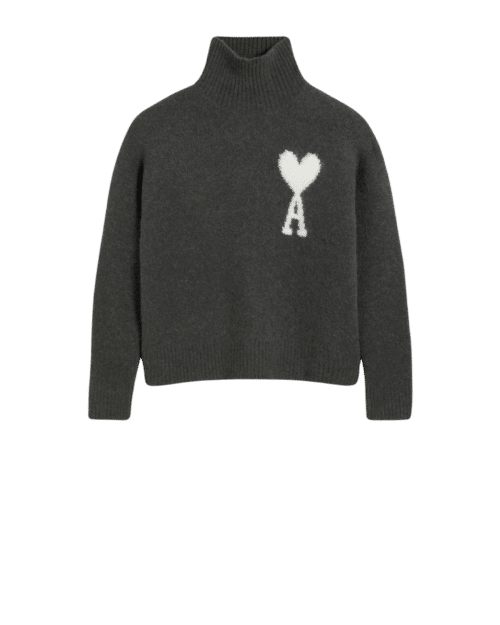 Pull Col Cheminée Gris Cœur Ecru