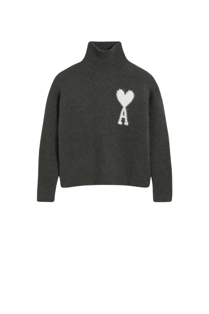 Pull Col Cheminée Gris Cœur Ecru