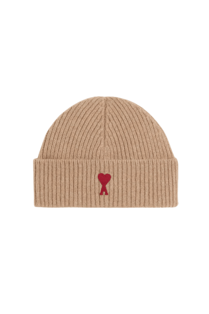 Bonnet Laine Camel Cœur Rouge