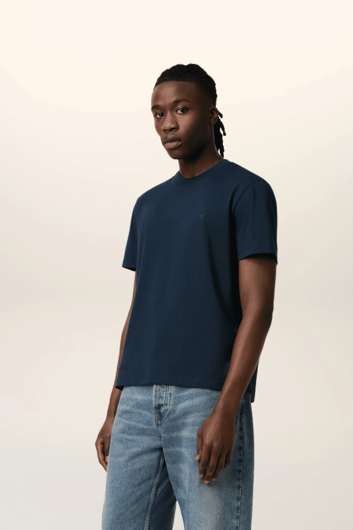 Tee-Shirt Bleu Nuit Cœur Ton sur Ton