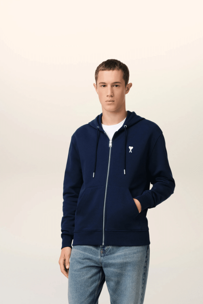 Hoodie Zippé Coton Bleu Nuit