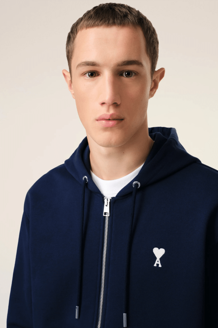 Hoodie Zippé Coton Bleu Nuit