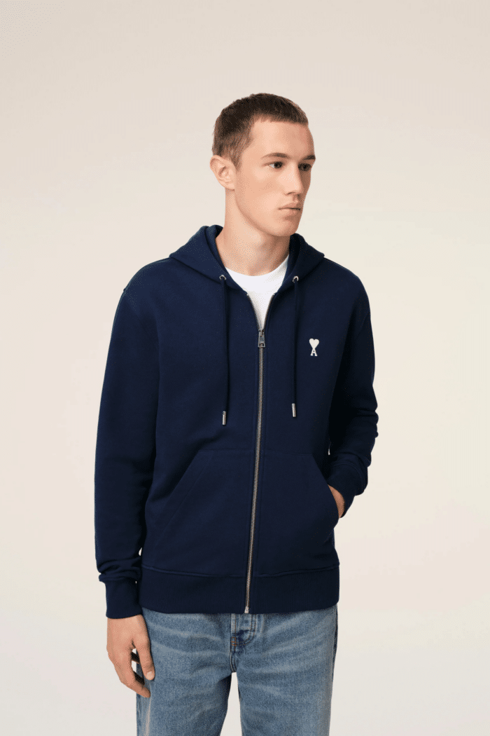 Hoodie Zippé Coton Bleu Nuit