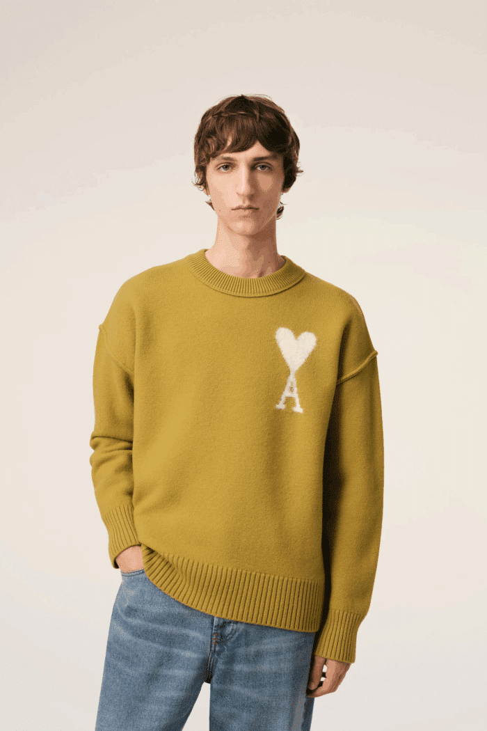 Pull Col Rond Havane Cœur Écru