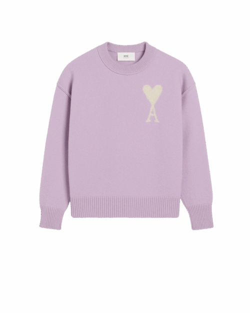 Pull Col Rond Lilas Cœur Écru