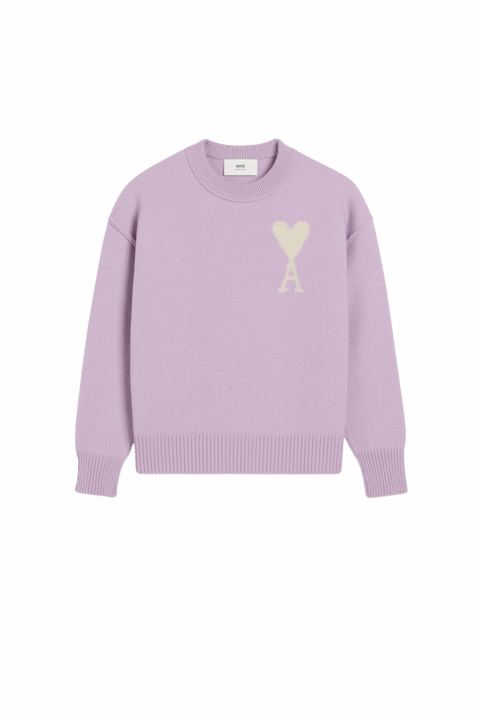 Pull Col Rond Lilas Cœur Écru
