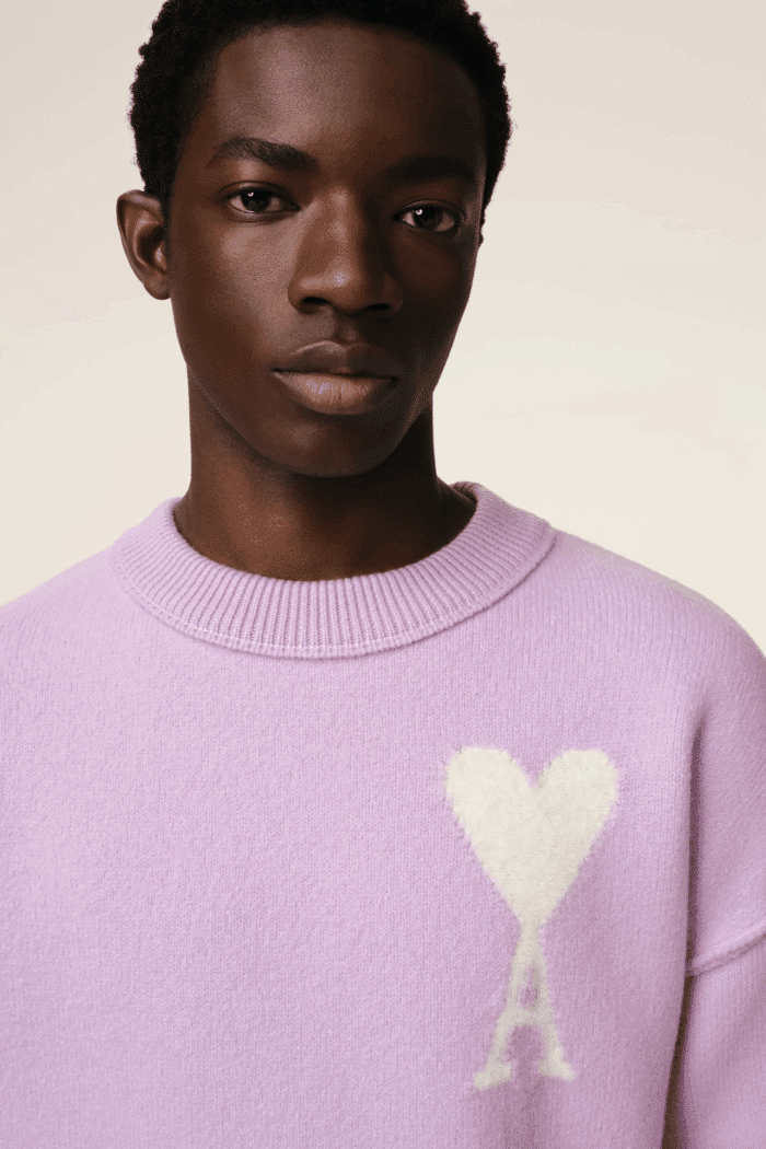 Pull Col Rond Lilas Cœur Écru