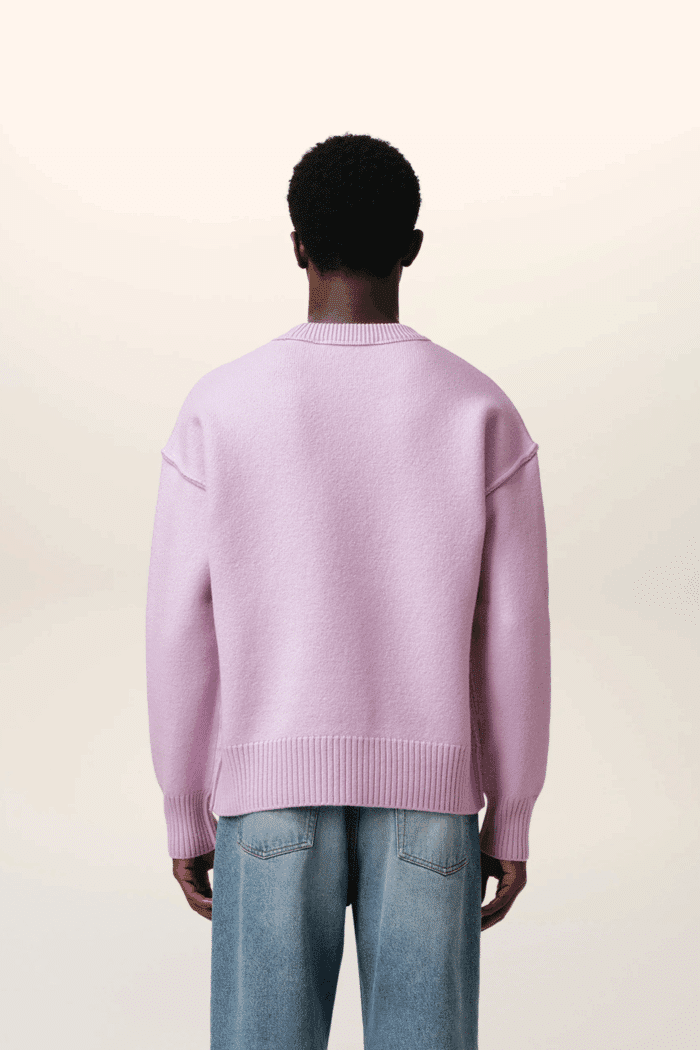 Pull Col Rond Lilas Cœur Écru
