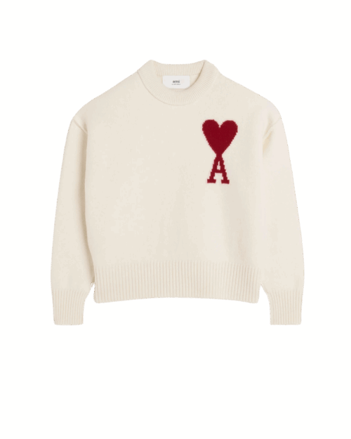 Pull Laine Ecru Cœur Rouge