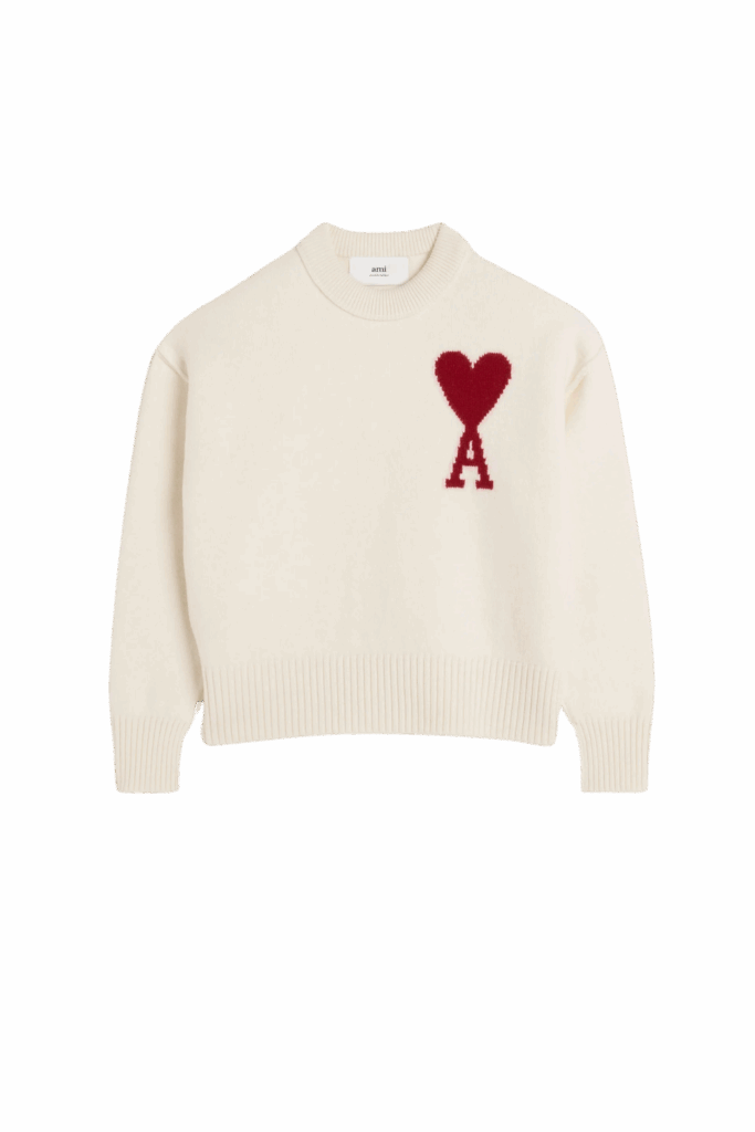 Pull Laine Ecru Cœur Rouge