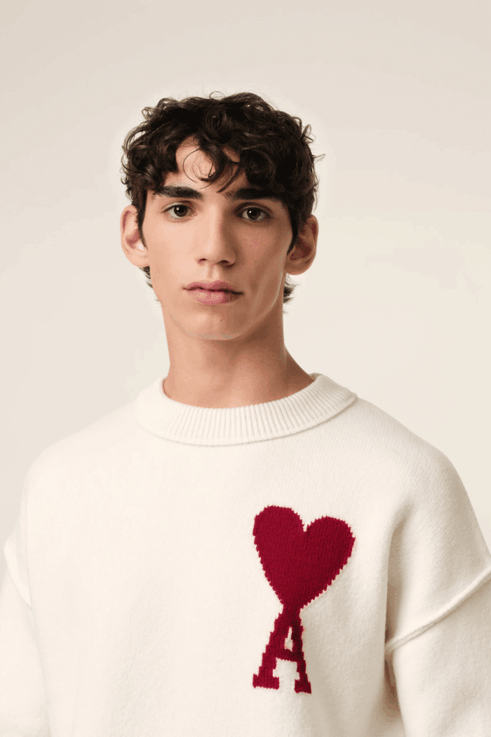 Pull Laine Ecru Cœur Rouge