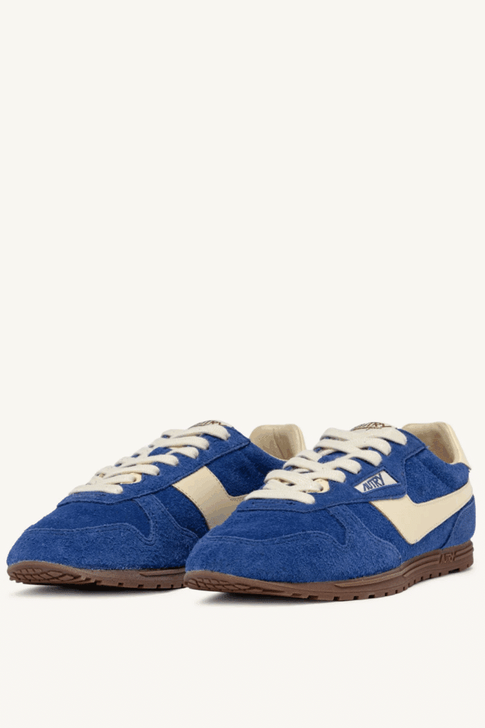 Sneakers Windspin Daim Bleu Cuir Écru