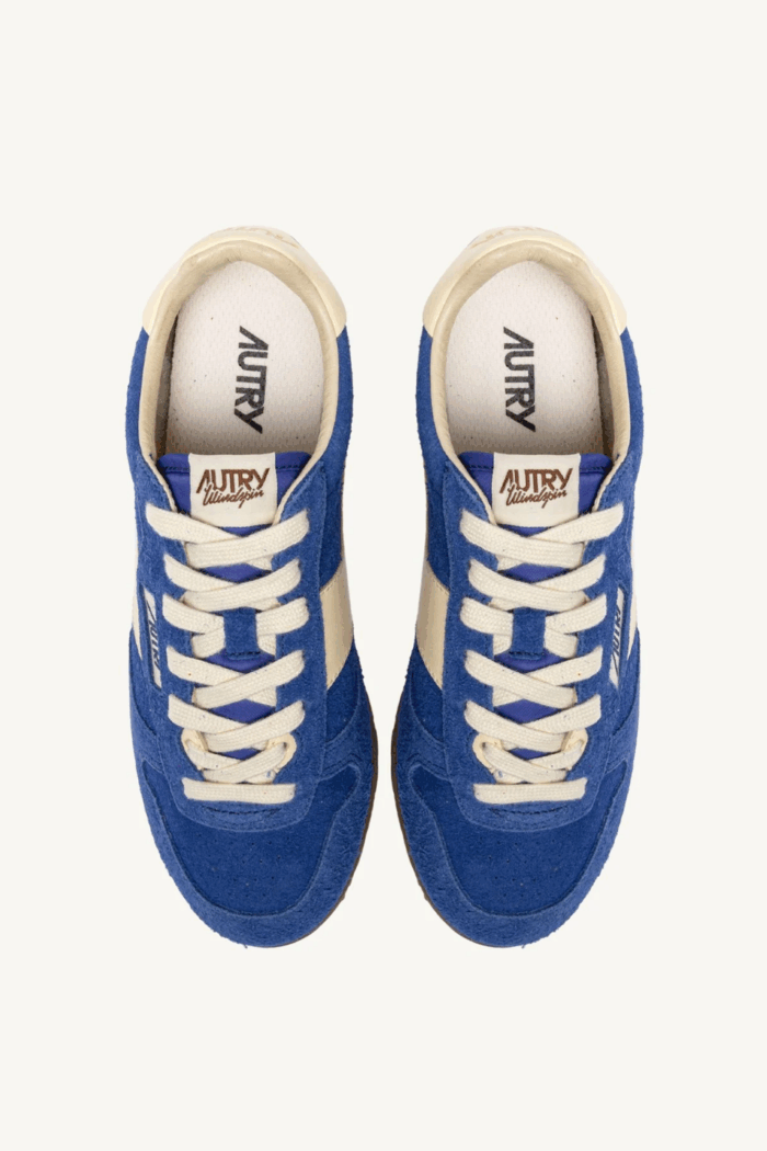 Sneakers Windspin Daim Bleu Cuir Écru
