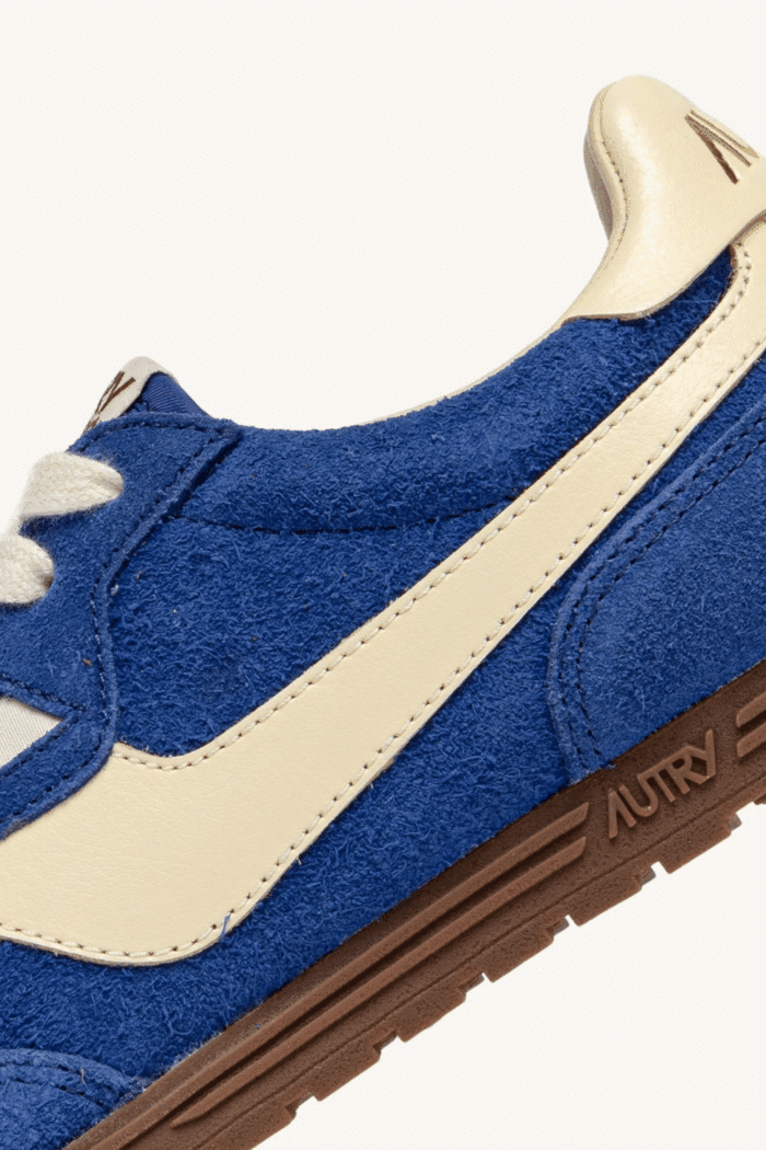 Sneakers Windspin Daim Bleu Cuir Écru