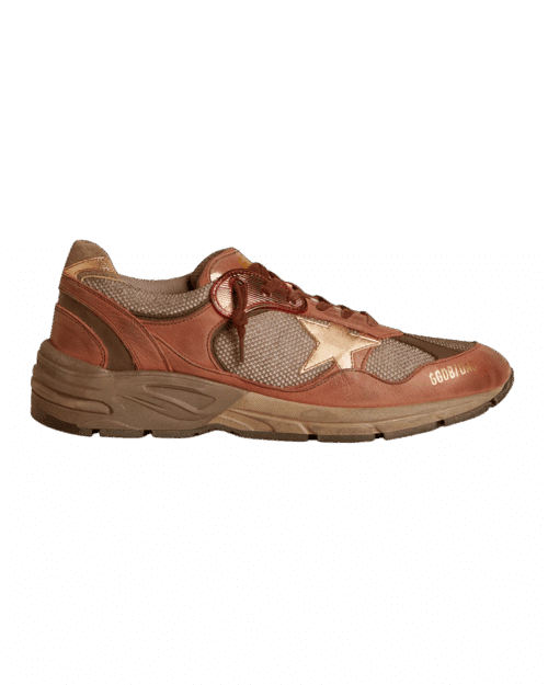 Sneakers Running Dad Cuir et Résille Marron