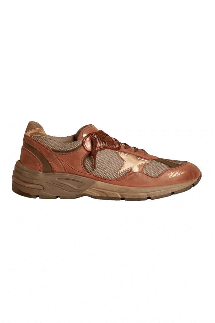 Sneakers Running Dad Cuir et Résille Marron