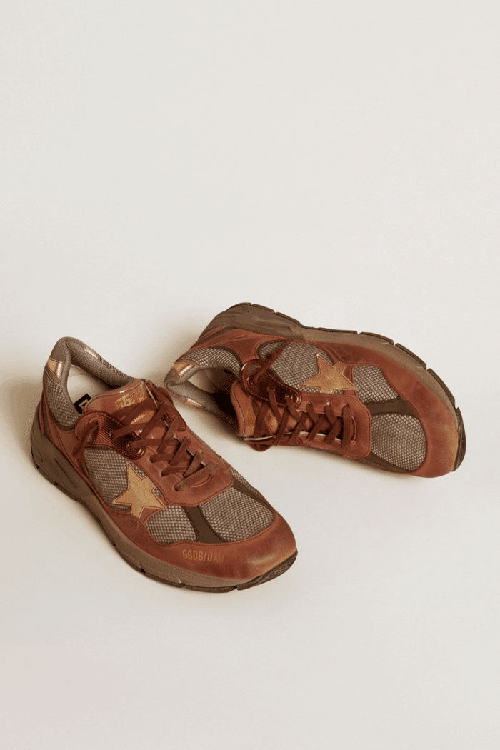 Sneakers Running Dad Cuir et Résille Marron