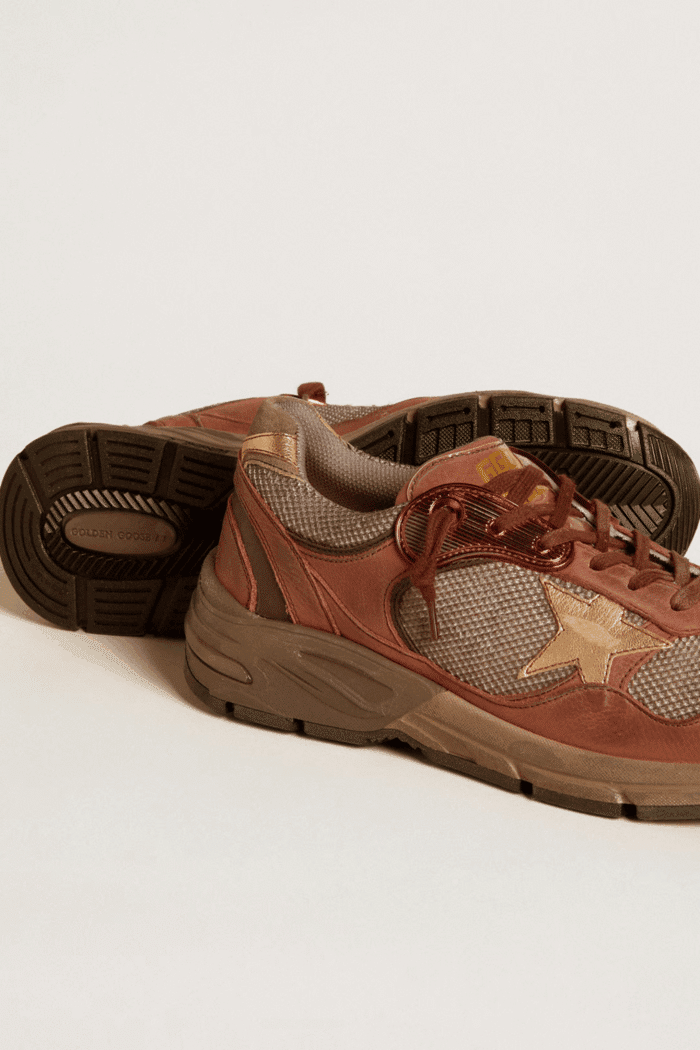 Sneakers Running Dad Cuir et Résille Marron