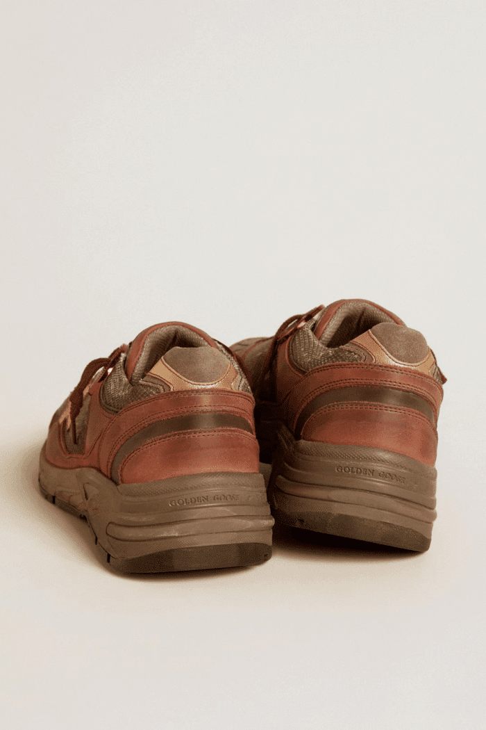 Sneakers Running Dad Cuir et Résille Marron