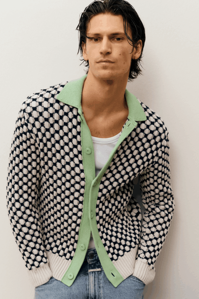 Cardigan Coton Beige Vert