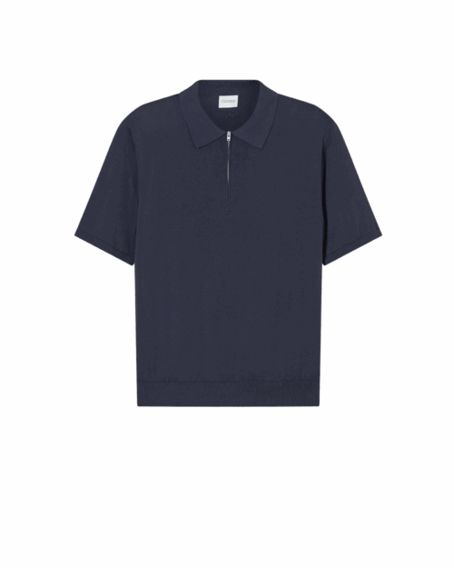 Polo Zippé Coton Bleu Fumé
