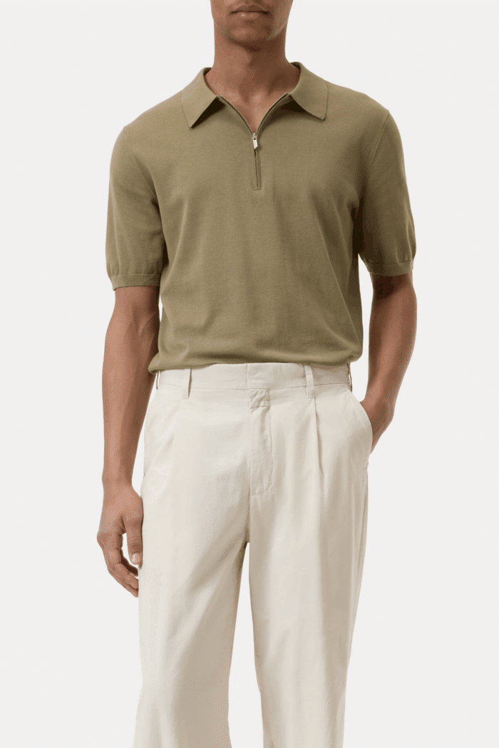 Polo Zippé Coton Vert Chino
