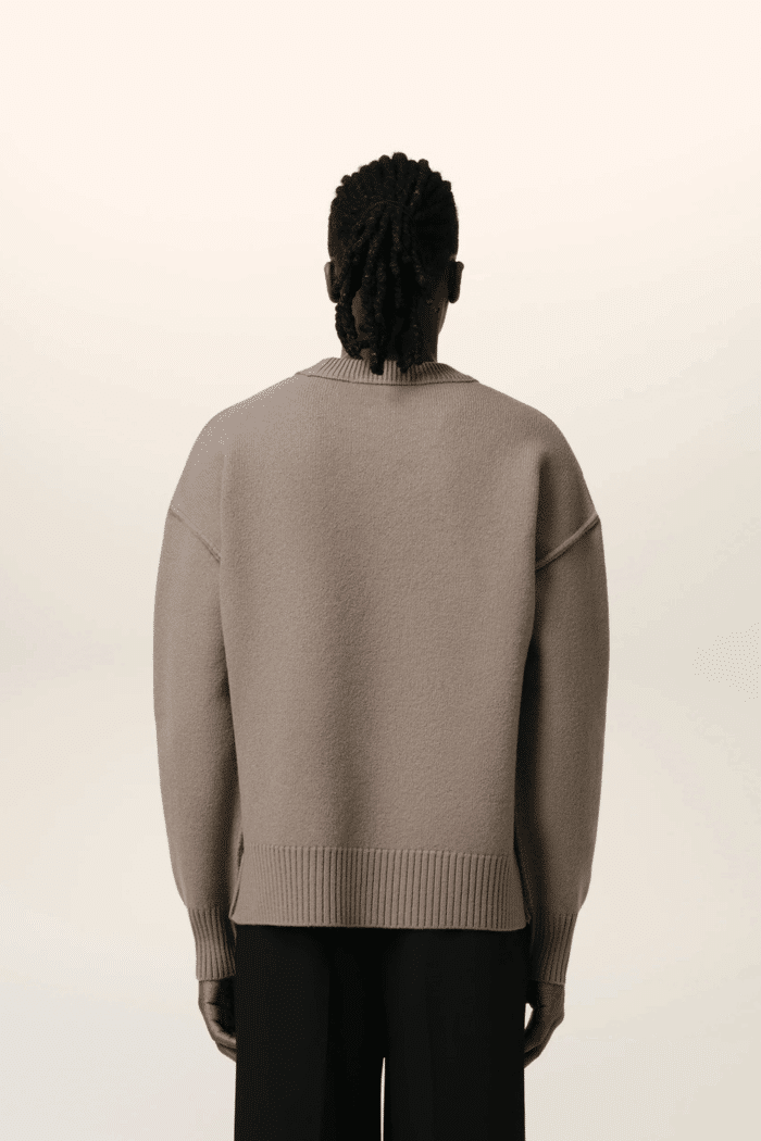 Pull Col Rond Cendre Cœur Écru