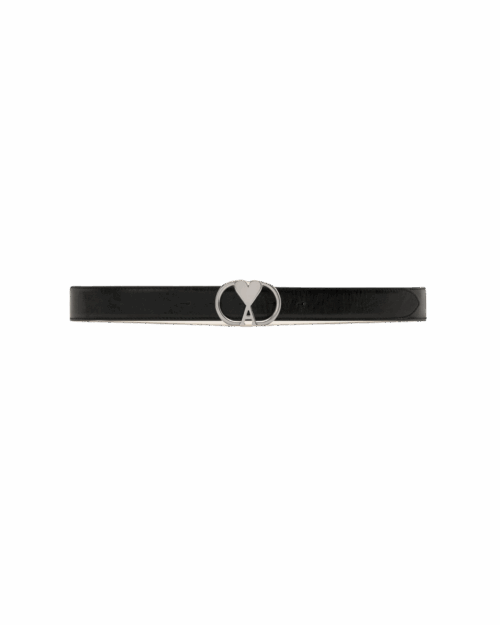 Ceinture Cuir Noir Cœur Argent