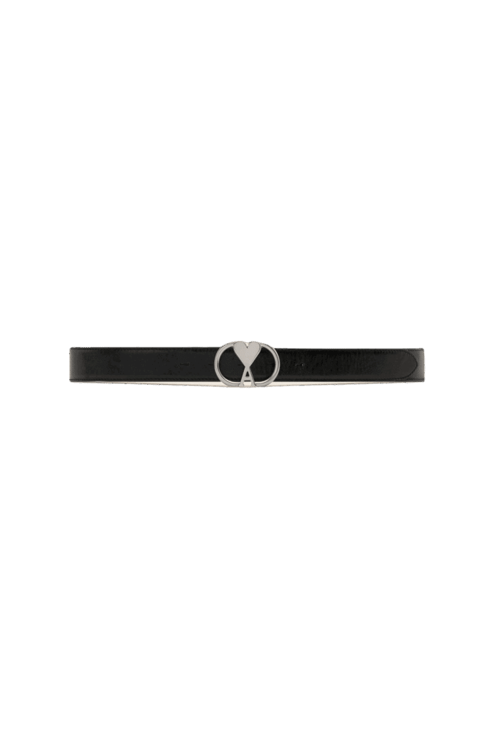 Ceinture Cuir Noir Cœur Argent