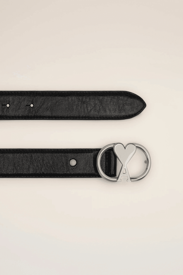 Ceinture Cuir Noir Cœur Argent