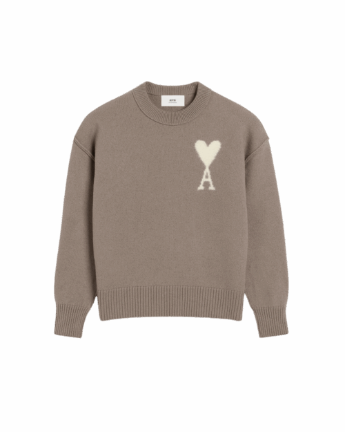Pull Col Rond Cendre Cœur Écru