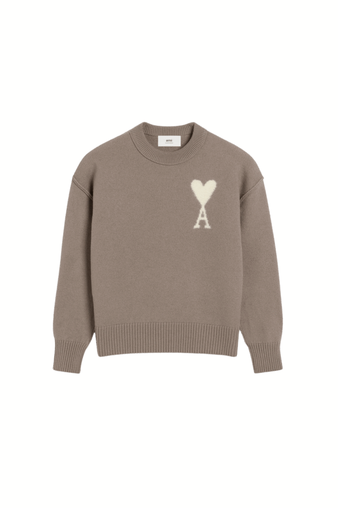 Pull Col Rond Cendre Cœur Écru