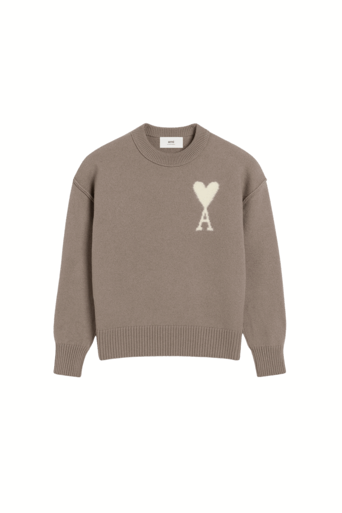 Pull Col Rond Cendre Cœur Écru
