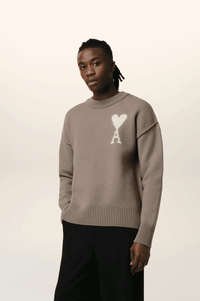 Pull Col Rond Cendre Cœur Écru