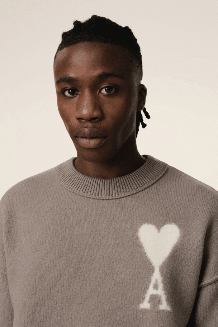 Pull Col Rond Cendre Cœur Écru