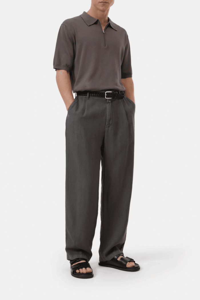 Polo Zippé Coton Gris Poivre