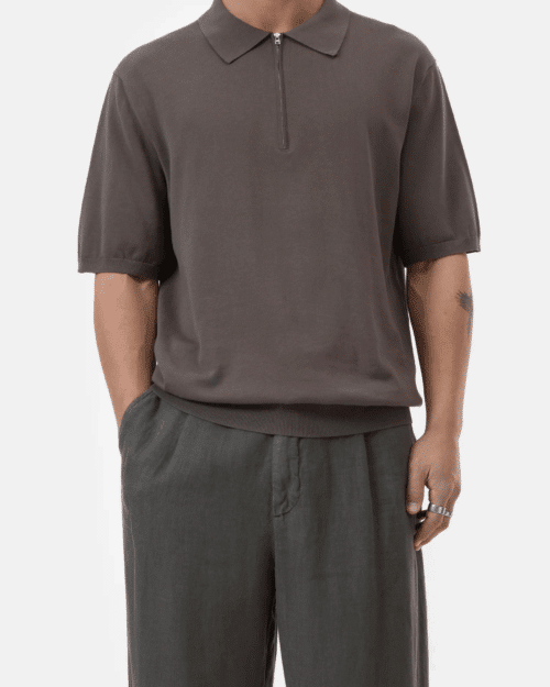 Polo Zippé Coton Gris Poivre