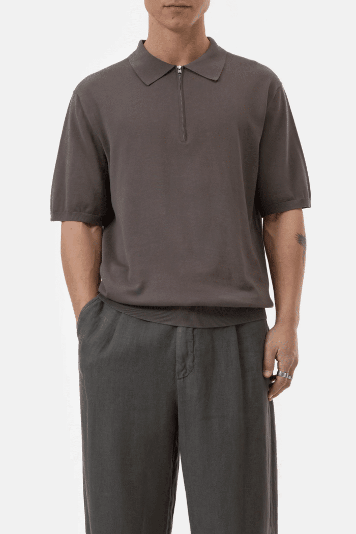 Polo Zippé Coton Gris Poivre