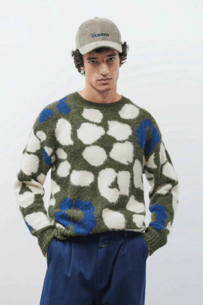 Pull Motif Intarsia Vert Forêt