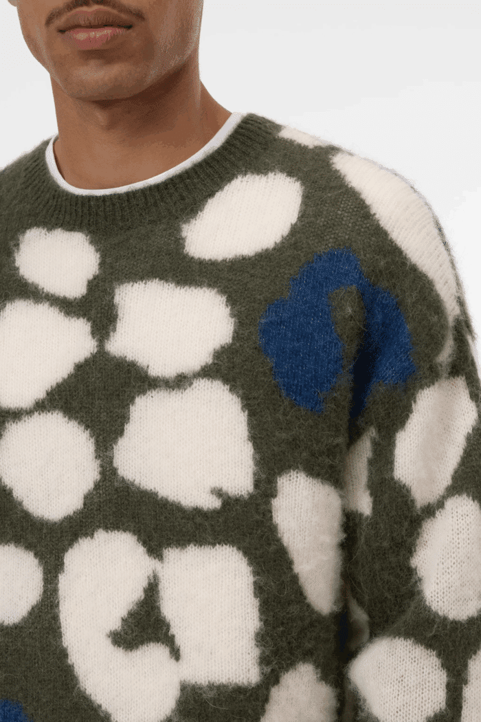 Pull Motif Intarsia Vert Forêt