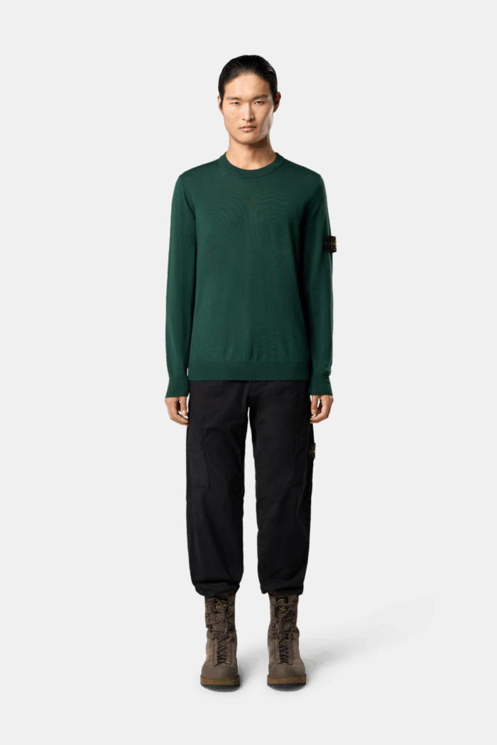 Pull Col Rond Laine Vert Juniper