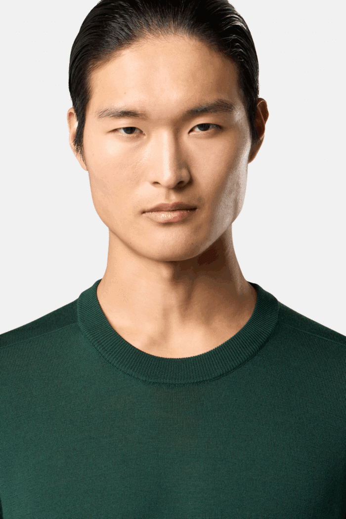 Pull Col Rond Laine Vert Juniper