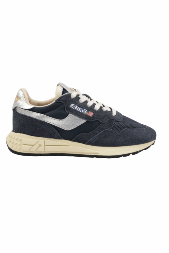 Sneakers Reelwind Daim et Nylon Marine Argent