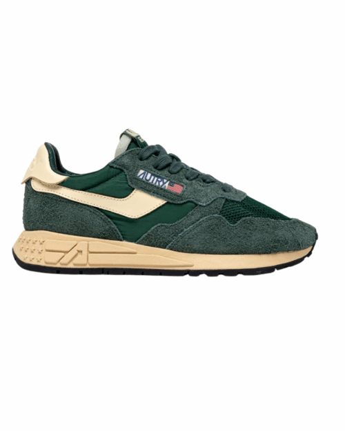 Sneakers Reelwind Nylon Daim Cuir Vert Écru