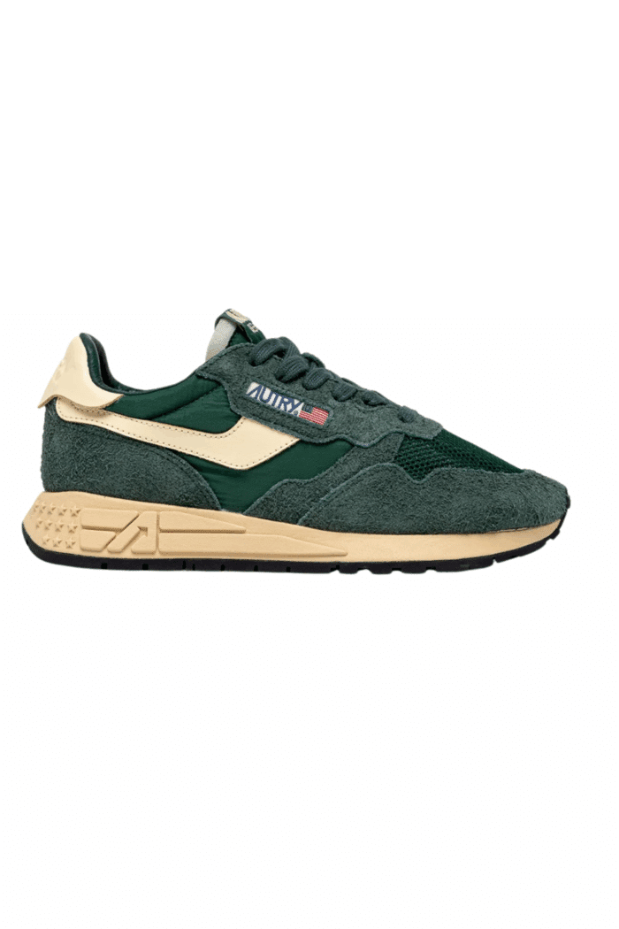 Sneakers Reelwind Nylon Daim Cuir Vert Écru