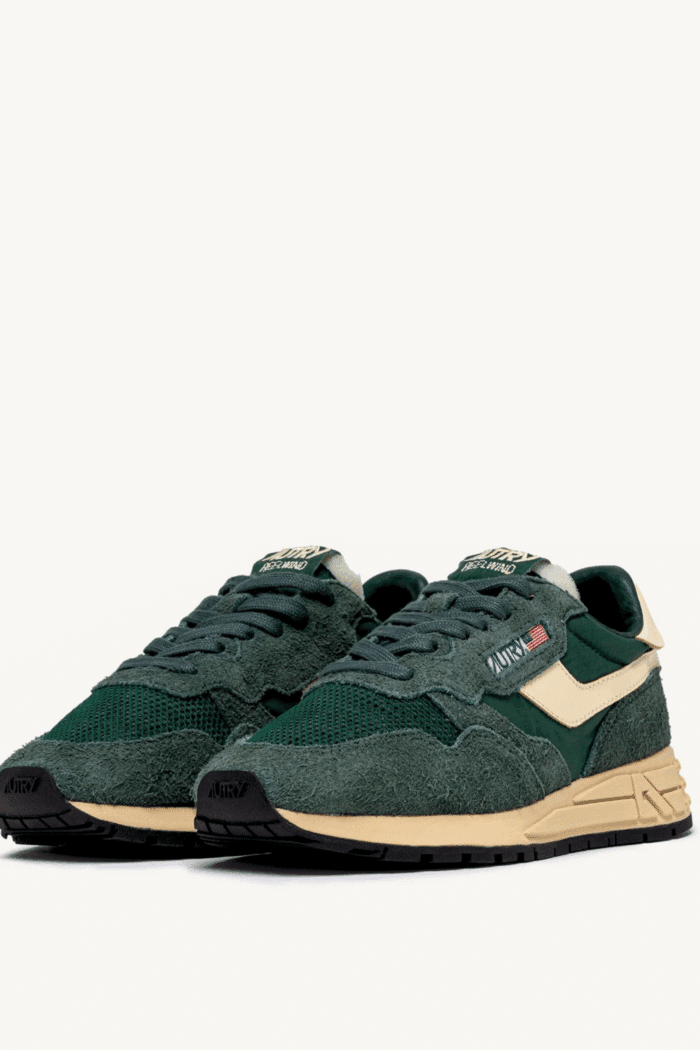 Sneakers Reelwind Nylon Daim Cuir Vert Écru