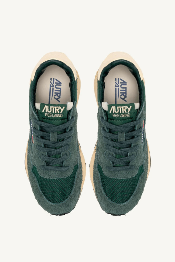 Sneakers Reelwind Nylon Daim Cuir Vert Écru