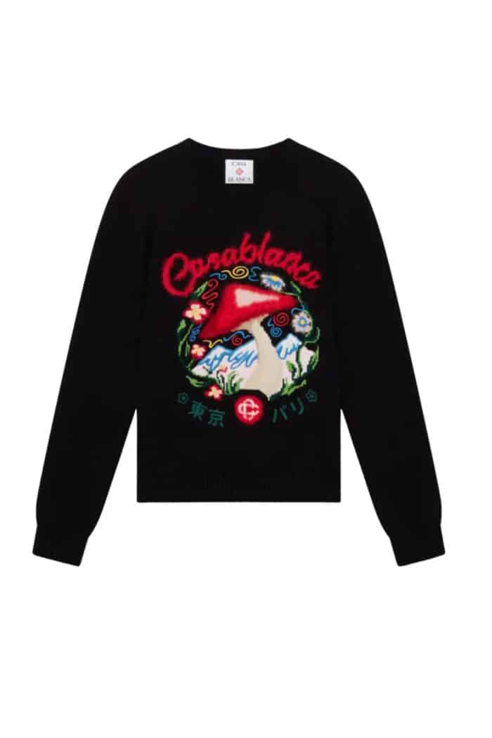 Pull Brodé Champignon Coton Noir