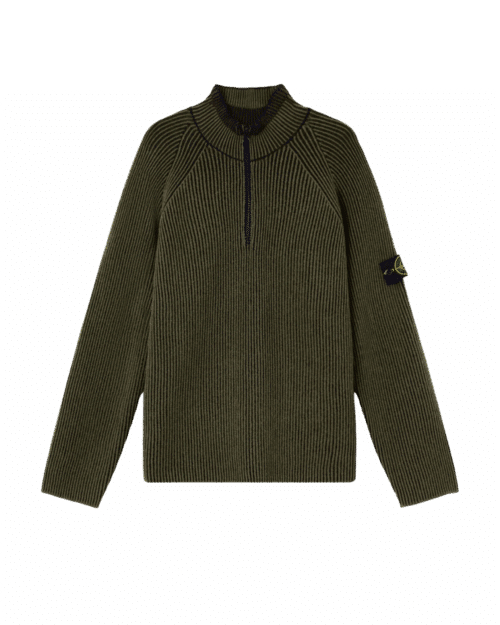 Pull Col Zippé Laine Kaki